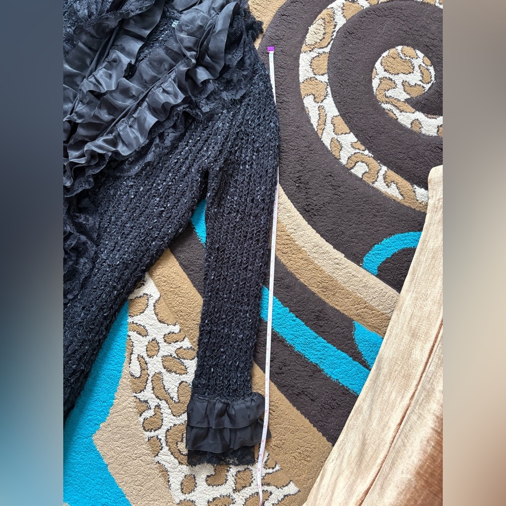 SALONI Black Ruffles & Lace Longline Cardigan - Picture 7 of 8
